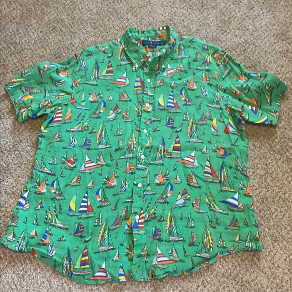 Ralph Lauren Green Sail Boat Linen Men’s Shirt XXL